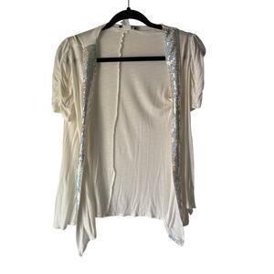 Y2K Deb White Cardigan Shrug w/ Sequin Trim Size‎ M Fairycore Going Out